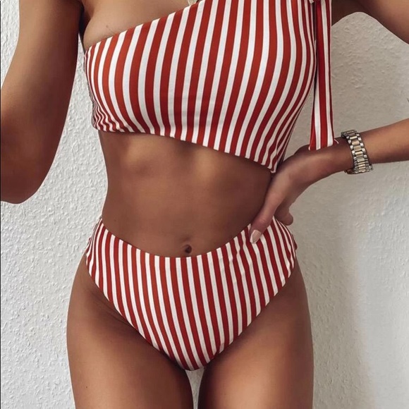 Other - !!SOLD!! Striped One Piece Swim W/ Bow Shoulder